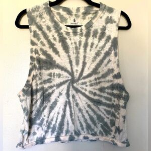 FP Movement by Free People  Cream and Green Tie-Dye Muscle Tee Size Small EUC